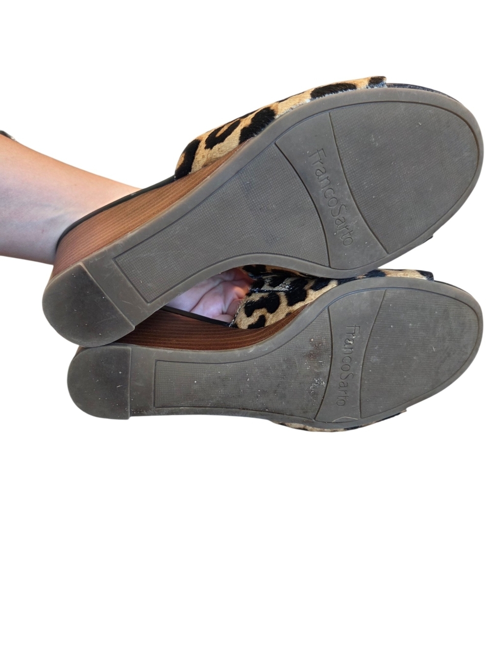 Franco Sarto Leopard Print Wedge Slide Sandals - Tan/Black - Picture 9 of 11
